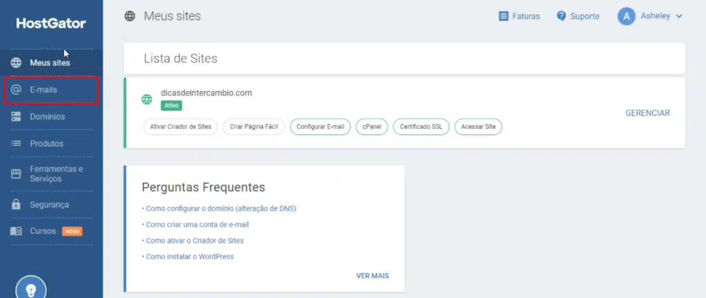 criar conta de email hostgator